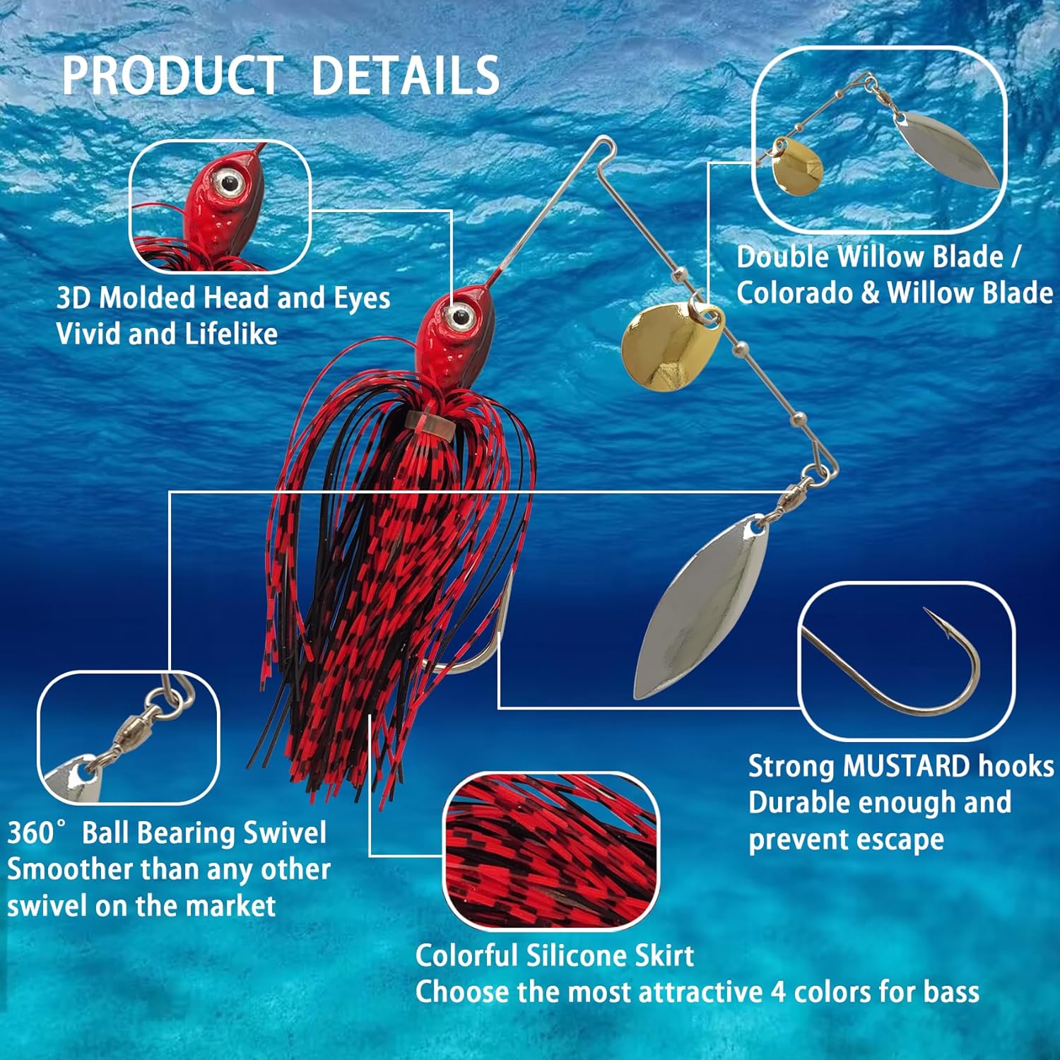 Eupheng سبينر الطعم ملعقة سلك  - مراجعة Fishing Lure Spinnerbait وسعره